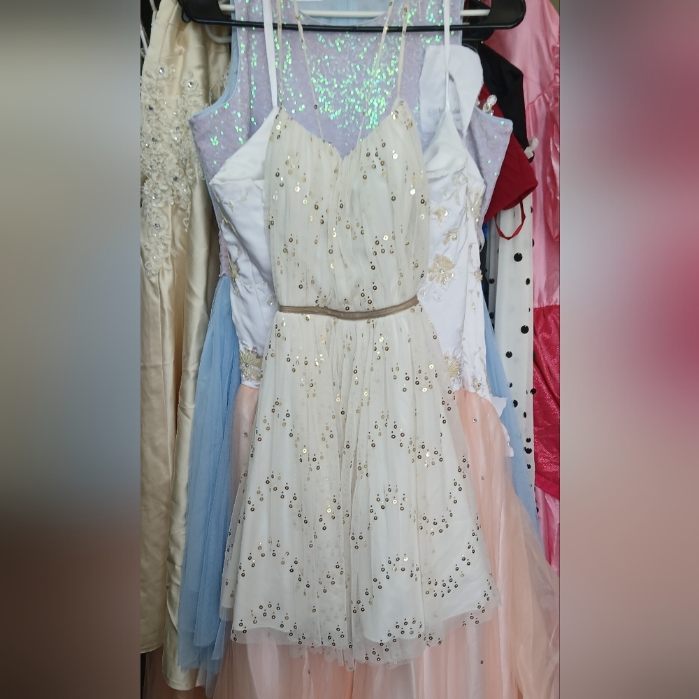City Triangles Cream Strapless Sequin A-Line Dress